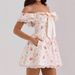 AD384 European And American Summer New Sweet Off-Shoulder Bow Decorated Floral Dress_ecoleips.com