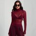 European American Cross-border 2026 Autumn And Winter New Style Stand-up Collar Solid Color Mesh Slim-fit Long-sleeve_ecoleips.com