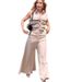 Women's Clothing New Fashion Contrast Color Short Sleeveless Tops Casual Wide Leg Pants Two Piece Set_ecoleips.com