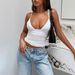 2024 European And American Summer Bestseller Solid Color Slim Fit Short Sleeveless V-Neck Backless Halter Neck_ecoleips.com