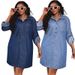 K Large Size Women's Loose And Fashionable New Denim Long Sleeved Casual Dress_ecoleips.com