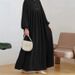Women's Solid Color Fashionable Comfortable Loose round Neck Puff Sleeve Dress Cross Border Factory Clothing_ecoleips.com