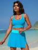 Women's High-Waisted Two-Piece Swimsuit Set European American Style Sexy Solid Color Sports Skirt Swimwear_ecoleips.com