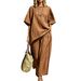 Women's Elegant Two Piece Set Round Neck Casual Loose Short Sleeve American Style_ecoleips.com