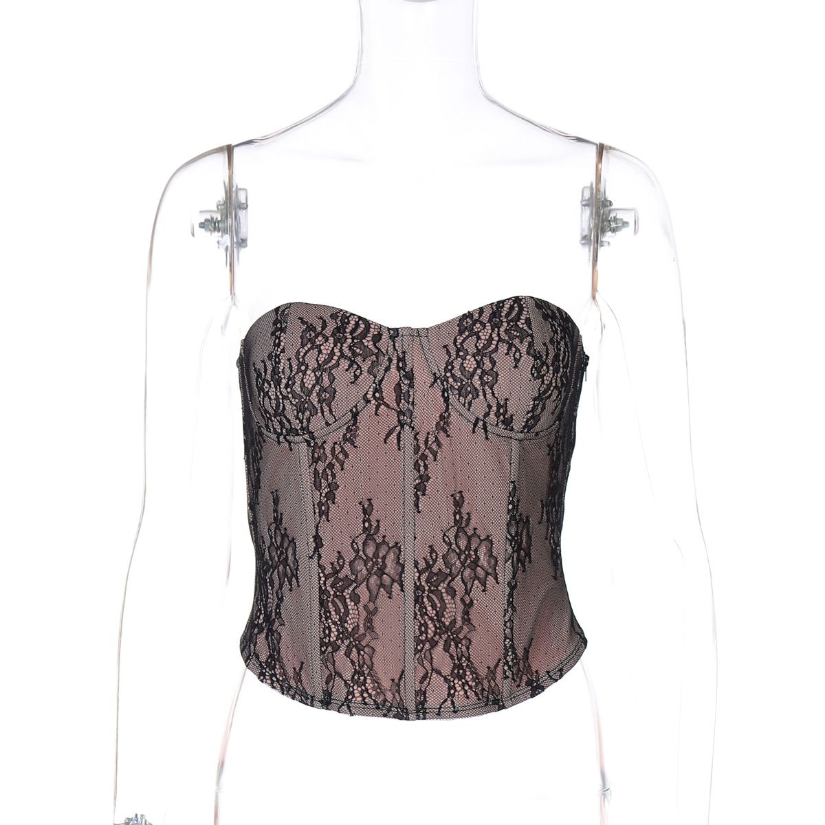 Women's Clothing 2024 Winter New Sexy Lace Fishbone Slim Fit Backless Corset Tube Top Wholesale_ecoleips.com