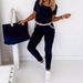 Women's Clothing Casual Contrast Color Round Neck Short Sleeved T Shirt With Slim Elastic Waist Trousers_ecoleips.com