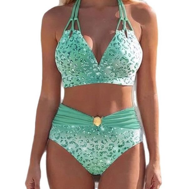 Gradient Leopard Print Bikini Feminine European And American Style Tie up Cross Beach Swimsuit Hot Spring Bath Suit_ecoleips.com