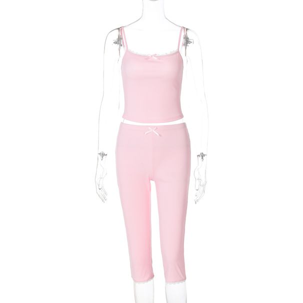 European And American Hot-Selling Women's 2025 Summer New Fashion Lace Trim Camisole Top Slim Shorts Set Wholesale_ecoleips.com