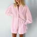 Autumn Women's Style Jacquard Shirt With Puff Sleeves Elegant Top And Shorts Set Casual Commuting Outfit_ecoleips.com