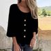 2025 New European And American Style Loose-Fit Women's T-Sh, Round Neck Cotton-Linen Buttoned Top, Cardigan_ecoleips.com