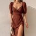 Women's Elegant French Deep V Side Slit Midi Dress – Summer Sophisticated Gown 2026_ecoleips.com