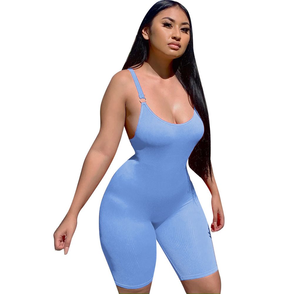 Women's Clothing Summer High-Waisted Slim Fit Ribbed Jumpsuit Sleeveless Casual England Style Polyester Fashion_ecoleips.com