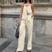 Women’s Clothing Spring And Summer New Design Casual Lace Up Tops High Waist Casual Wide Leg Pants Two Piece Set Women_ecoleips.com