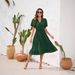 Women's Clothing V Neck High Waist Tie Dress Fur Ball Short Sleeve Dress Casual Travel Dress_ecoleips.com