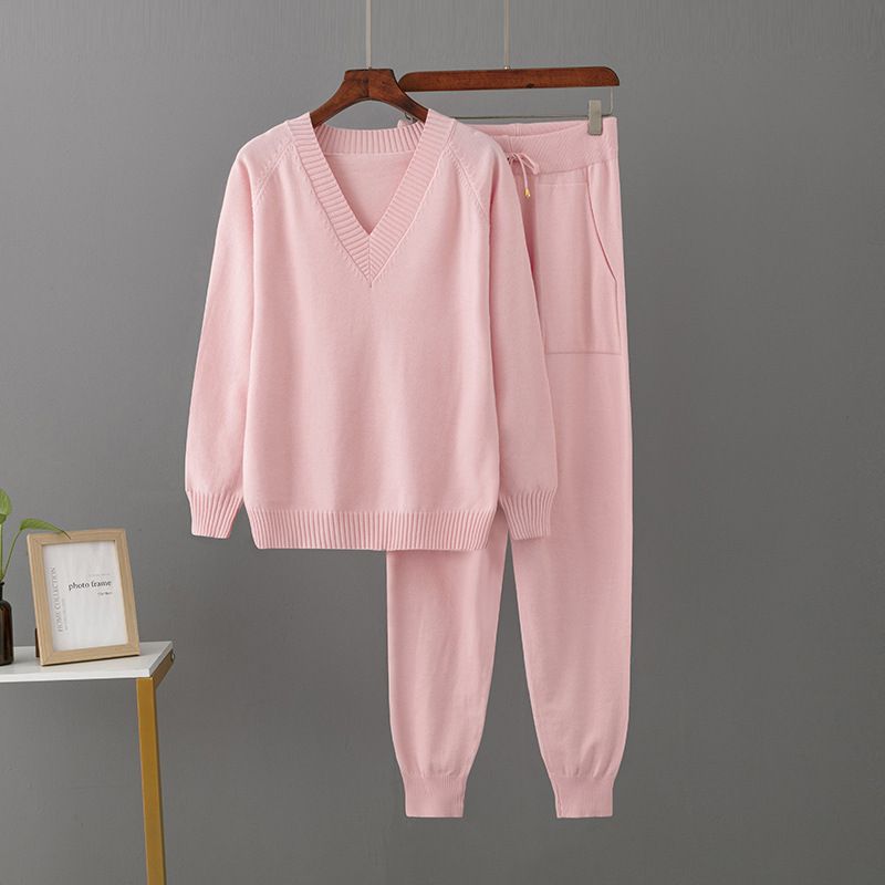 Women's Autumn Winter Casual Two Piece Set Sweater Pullover Harem Pants Suit Style_ecoleips.com