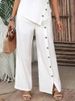 K Women's Irregular Hem Pantsuit Elegantly Fashionable Casual Buttoned Semi-Sleeve Shirt Loose Two-Piece Set. No Necklaces Or Other Accessories_ecoleips.com