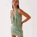 Women's Clothing Women's Style V-Neck Halter Neck Print Dress Beaded Sequined Slim Fit Short Skirt Summer Style_ecoleips.com