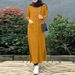 Muslim Dress Women Modest Islamic Dress – Long Sleeve Loose-Fit Side Slit Maxi Dress For Muslim Ladies (Pink/Yellow/Green/Burgundy, S-5XL)_ecoleips.com