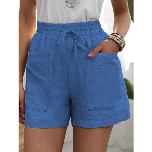 Women's High-Waisted Wide-Leg Linen Shorts Solid Color Casual Summer Pants With Pockets Plus Size American Style_ecoleips.com
