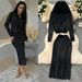 Elegant Winter Women's Outfit Set With Rhinestone Hooded Zip-Up Sweater & Bodycon Skirt, Fashionable Knitwear For Fall & Winter_ecoleips.com