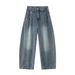 Vintage Blue Denim Jeans For Men - Classic Straight Leg Comfort Fit High Street Fashion Jeans With Button Fly_ecoleips.com