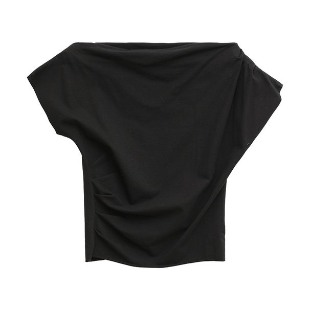 ng2510292 Love And Nancy Thirteen Lines 2026 Summer Asymmetrical Shoulder Ruched Slim-Fit Design Short-Sleeve T-Shirt For Women_ecoleips.com