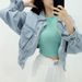 Oversized Denim Jacket With Utility Pockets – Vintage-Inspired Cropped Workwear Coat (One-Size, Unisex Streetwear In Light/Deep Blue)_ecoleips.com