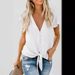 Women's Clothing Summer Buttoned Knotted Chiffon Shirt V Neck Women's Ruffled Short Sleeved Women's Top_ecoleips.com