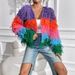 Fringe Gradient Cardigan Women's Fashion Knitwear Loose Fit Casual Long Sleeve V-Neck Boho Chic Sweater_ecoleips.com