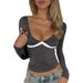 DiYun 2025 Spring/Summer European And American Y2K Sexy Deep V Lace Patchwork BM Long Sleeve Women's_ecoleips.com