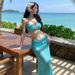 Women's Three Piece Bikini Swimsuit Set Sexy Island Beach Vacation Long Gauze Skirt Beach Photos Ready_ecoleips.com