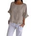 New 2025 Summer Women's Short Sleeve Round Neck Cotton Linen Solid Color Loose Fit Shirt_ecoleips.com