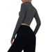 Women's Clothing Spring Fashion Women's New Long Sleeved Zipper Half Open Collar Exposed Navel All Match Slim T Shirt_ecoleips.com