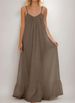 Women's Clothing Solid Color Slip Maxi Dress, Crinkle Textured Sleeveless Long Dress For Casual Streetwear_ecoleips.com
