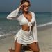 Women’S 4-Piece Solid Color Bikini Set – Sexy High-Waisted Swimwear With Cover-Up & Headband – Summer Beach Vacation Essentials_ecoleips.com