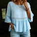 Women's Solid Color Round Neck Ruffle Sleeve Casual Top Fashionable American Style Spring Summer_ecoleips.com