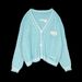 Women's Fashion Knit Cardigan Embroidered V-Neck Loose Fit Sweater Casual Boho Chic Open Front Coat | Soft Polyester Blend ( Light Blue/Pink/Beige)_ecoleips.com