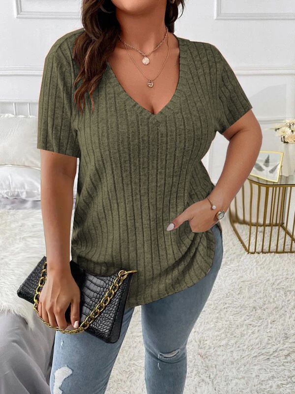 Elegant Spring/Summer Pure-Color Oversized Women's Tee With V-Neck, Short Sleeves, And Hooded Design_ecoleips.com