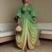 Women's Clothing Spring/Summer V Neck Printed Pleated Dress Style Full Skirt Fashionable Elegant Loose Slimming_ecoleips.com