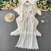 Luxury Lace Shirt for Women with Heavy Rhinestone Embellishments round Neck Elegant Fishtail Design High End Sophisticated_ecoleips.com