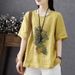 Women's Clothing Women's Retro Print Cotton Linen Blend Short Sleeve T-Shirt Summer Trendy Loose Fit Plus Size Casual Top_ecoleips.com