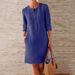Women's Spring Cotton Linen Loose Dress Long Sleeve Round Neck Plus Size_ecoleips.com