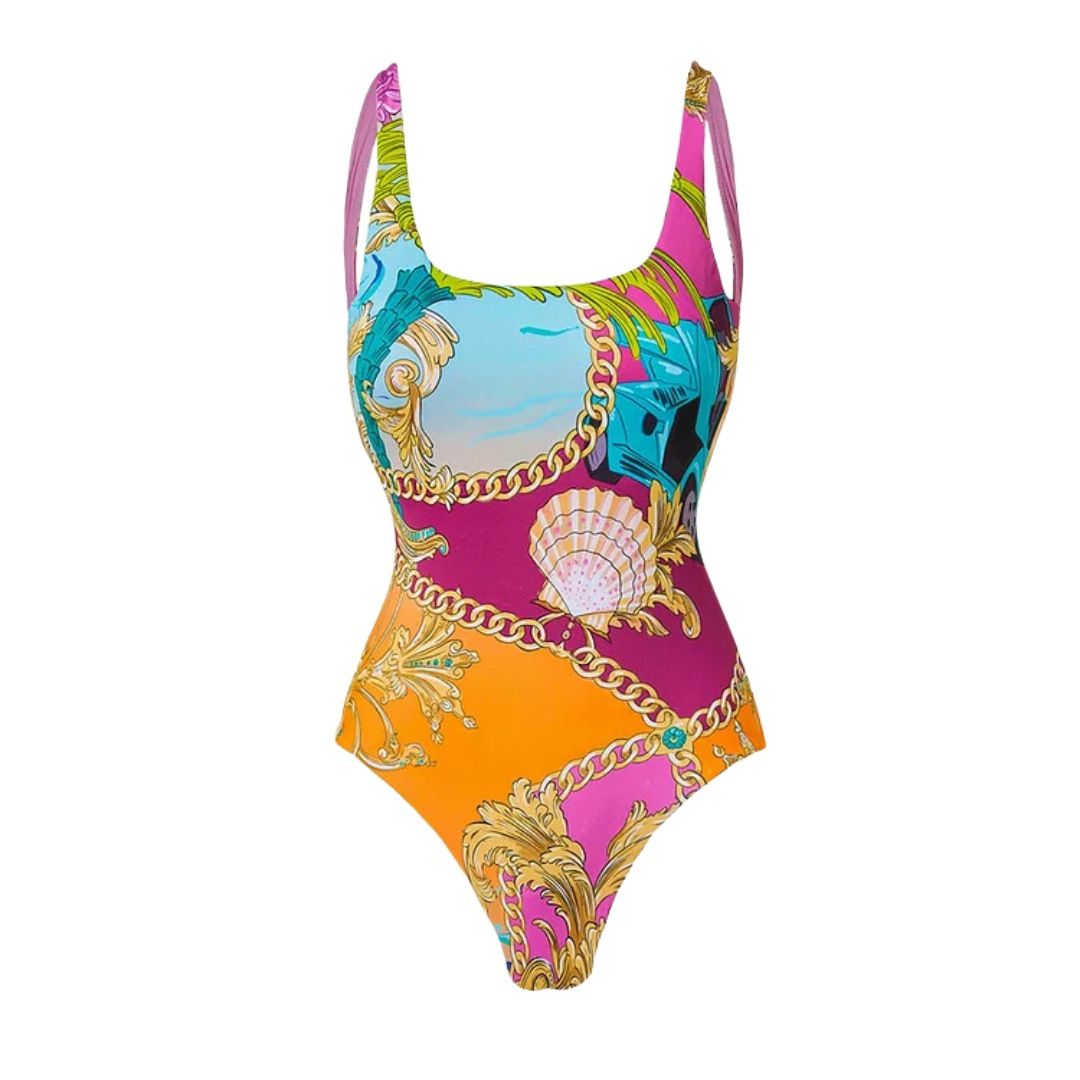 Women's Cartoon Printed Contrast Color One-Piece Swimsuit - Trendy Swimwear_ecoleips.com