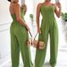 Women's Clothing Green Suspenders Sexy Waist Wide Leg Jumpsuit_ecoleips.com