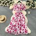 Women's Clothing Summer New Style High Grade Strap Waist V Neck Flared Sleeve Slim Temperament Printed Chiffon Dress_ecoleips.com