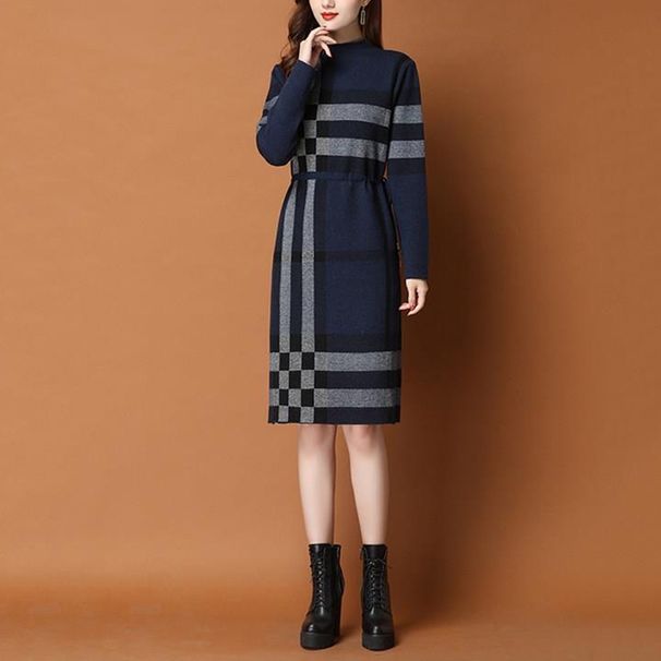 Women's Long Knit Sweater Dress – Cozy Oversized Tunic With High Neck & Side Slits_ecoleips.com