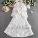 Women's Clothing Elegant French High End Dress With Heavy Beaded Three-Dimensional Flower Straps Waist Hugging Drape Large Swing Pleated Long Skirt_ecoleips.com