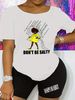 Summer Women's Casual And Fashionable Cartoon Letter Graphic Printed Loose T-shirt Shorts Two-piece Set Sportswear Suitable For Daily Wear-145_ecoleips.com