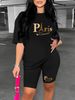 Summer Women's Casual Fashion Paris Letter Print Loose T-shirt+shorts Two-piece Sportswear Suitable For Daily Wear-48_ecoleips.com