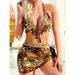 Women's Clothing Style Color Block Swimsuit Two Piece Halter Top Backless Bikini Set Crossover Hard Cup Bag Sexy Solid Color_ecoleips.com